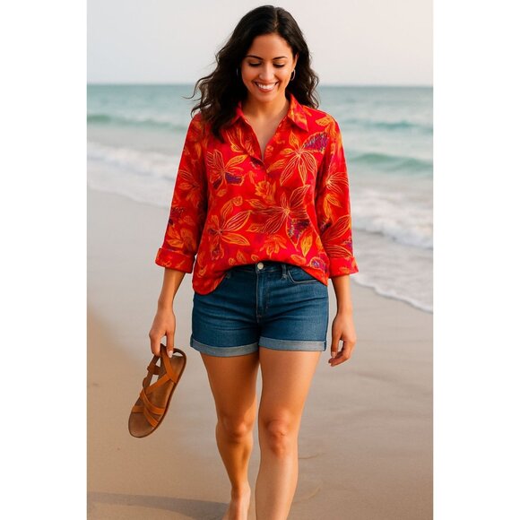 Ballinger Gold Tops - Vintage Ballinger Gold  Womens Vivid Blouse Size Medium Long Sleeve